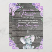 Invitation Baby shower Eléphant fille violet rusti (Devant / Derrière)