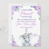 Invitation Baby shower Eléphant fille violet rusti (Devant)