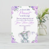 Invitation Baby shower Eléphant fille violet rusti (Debout devant)