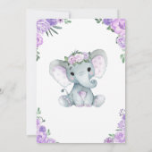 Invitation Baby shower Eléphant fille violet rusti (Dos)