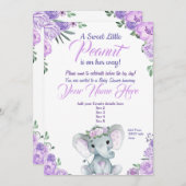 Invitation Baby shower Eléphant fille violet rusti (Devant / Derrière)
