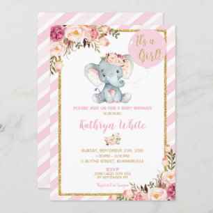 Invitation Baby shower éléphant Filles raypes