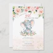 Invitation Baby Shower Éléphant Floral (Devant)