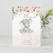 Invitation Baby Shower Éléphant Floral (Debout devant)