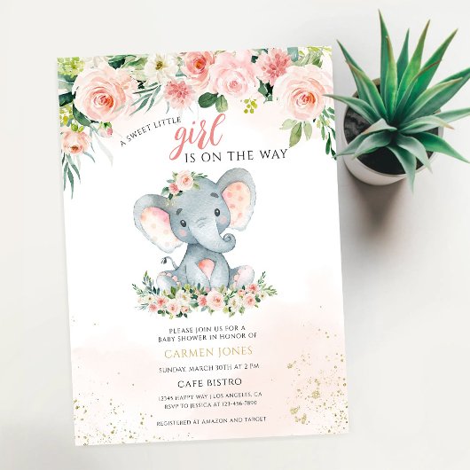 Invitation Baby Shower Éléphant Floral
