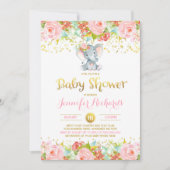 Invitation Baby shower éléphant Floral Boho Douche (Devant)