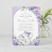 Invitation Baby shower Eléphant Floral Chic Lilac (Debout devant)