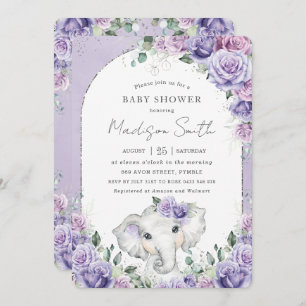 Invitation Baby shower Eléphant Floral Chic Lilac