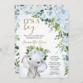Invitation Baby shower éléphant garçon (Devant / Derrière)