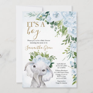 Invitation Baby shower éléphant garçon