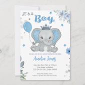 Invitation Baby shower éléphant garçon (Devant)