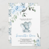 Invitation Baby shower éléphant garçon (Devant / Derrière)