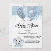 Invitation Baby shower éléphant garçon bleu ballons luxe (Devant)