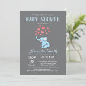 Invitation Baby shower éléphant Garçon bleu et gri (Debout devant)