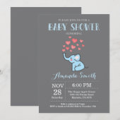 Invitation Baby shower éléphant Garçon bleu et gri (Devant / Derrière)