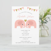 Invitation Baby shower Eléphant Girl Twins (Debout devant)
