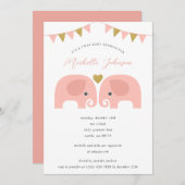 Invitation Baby shower Eléphant Girl Twins (Devant / Derrière)