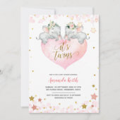 Invitation Baby shower Elephant Girl Twins (Devant)