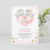 Invitation Baby shower Elephant Girl Twins (Debout devant)