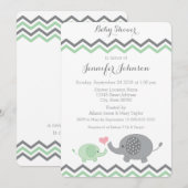 Invitation Baby shower éléphant | Green Grey Chevr (Devant / Derrière)