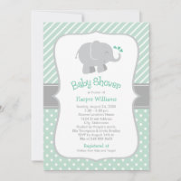 Baby-Shower Éléphant Gris Moderne Menthe