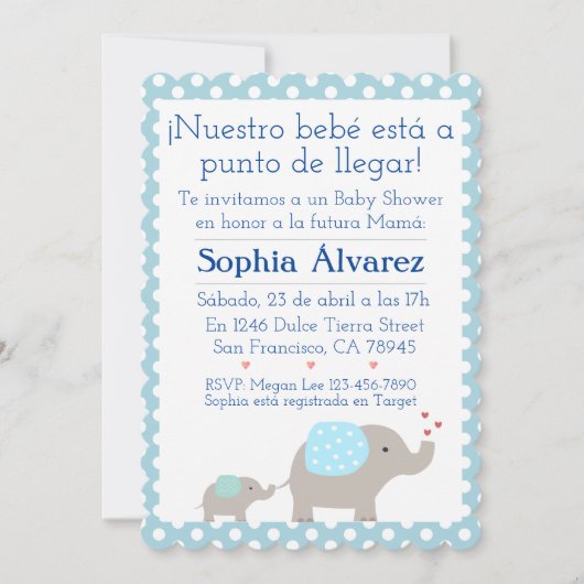 Invitation Baby shower Elephant/Invitación Elefantes (Devant)