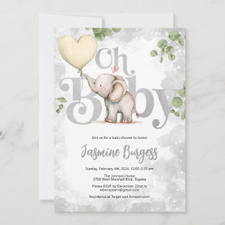 Invitation Baby shower éléphant - Jaune