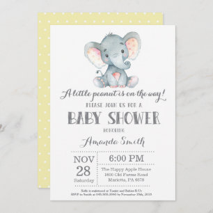 Invitation Baby shower éléphant Jaune et gris