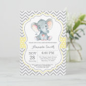 Invitation Baby shower éléphant Jaune et gris (Debout devant)