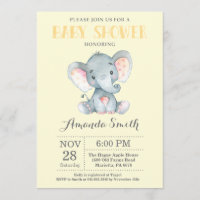 Invitation Baby shower éléphant Jaune et gris
