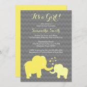 Invitation Baby shower éléphant Jaune et gris (Devant / Derrière)