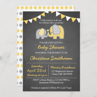 Invitation Baby shower éléphant Jaune et gris