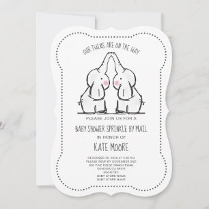 Invitation Baby shower Eléphant Jumeaux Parsemé Par Courrier
