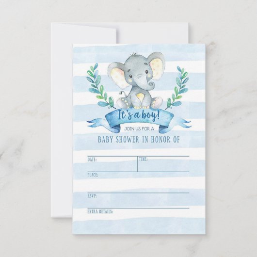 Invitation Baby shower éléphant Jungle Baby (Devant)