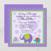 Invitation Baby shower éléphant lumineux et amusant (Devant / Derrière)