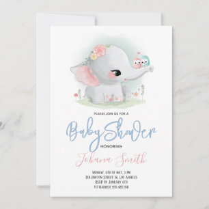 Invitation Baby shower Eléphant mignon
