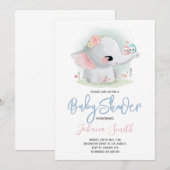 Invitation Baby shower Eléphant mignon (Devant / Derrière)