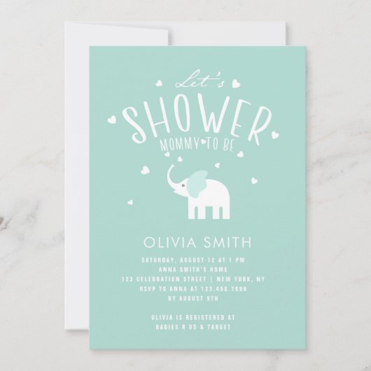 Invitation Baby shower Eléphant mignon (Devant)