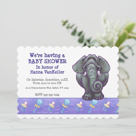 Invitation Baby shower Eléphant mignon (Debout devant)
