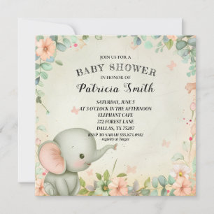 Invitation Baby shower Eléphant mignon