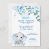 Invitation Baby shower Eléphant mignon Garçon bleu Floral (Devant)
