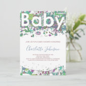 Invitation Baby shower éléphant neutre du genre (Debout devant)