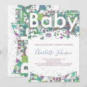 Invitation Baby shower éléphant neutre du genre (Devant / Derrière)