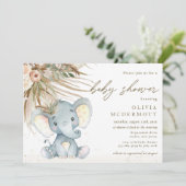 Invitation Baby shower éléphant neutre en herbe Boho Pampas (Debout devant)