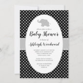 Invitation Baby Shower Éléphant Noir Blanc à Points (Devant)