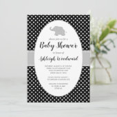 Invitation Baby Shower Éléphant Noir Blanc à Points (Debout devant)