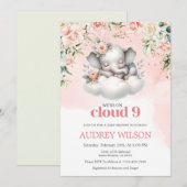 Invitation Baby shower éléphant Nous sommes sur le nuage 9 (Devant / Derrière)