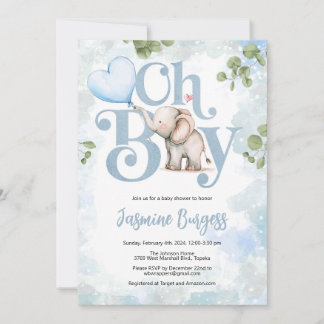 Invitation Baby shower éléphant - Oh garçon