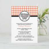 Invitation Baby shower Eléphant Orange et Blanc Houndstooth (Debout devant)