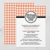 Invitation Baby shower Eléphant Orange et Blanc Houndstooth (Devant / Derrière)